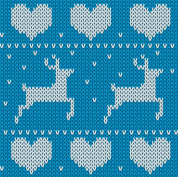 Blue Knitted deer pattern — Stock Vector