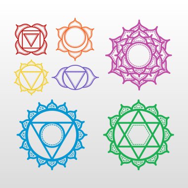 Renkli yoga çiçek çakralar simgeler