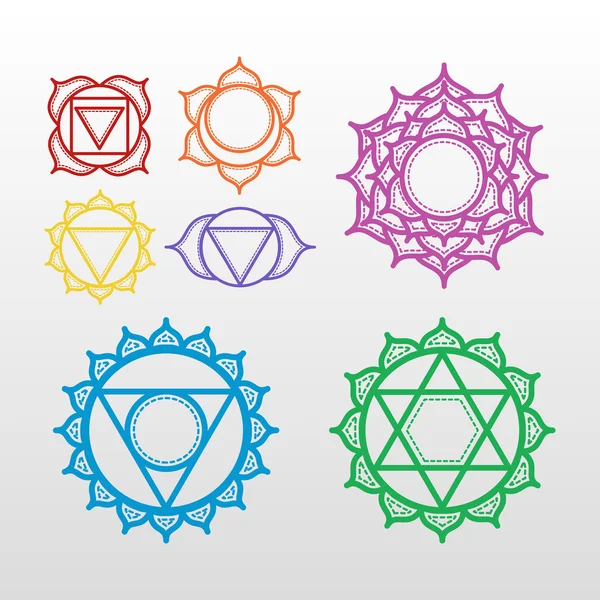 Ícones coloridos de chakras florais de ioga — Vetor de Stock