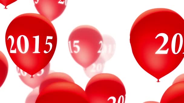 Luftballons 2015 rot auf weiß (Schlaufe) — Stockvideo