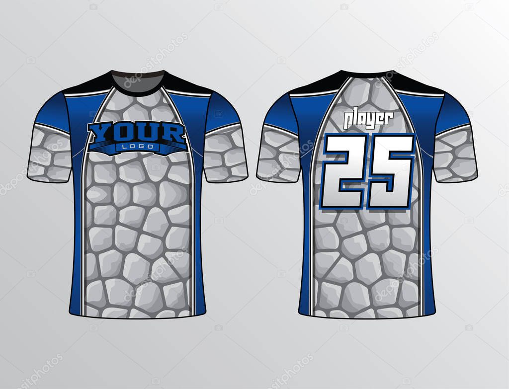 Shirt body filled with a stone pattern with side design in the blue elegant shirt for sports uniform 