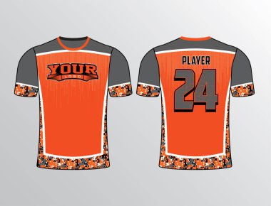 Dijital kamuflajla dolu turuncu kömür rengi ve ön ve arka zarif takım forması şablonunda damlayan tasarım