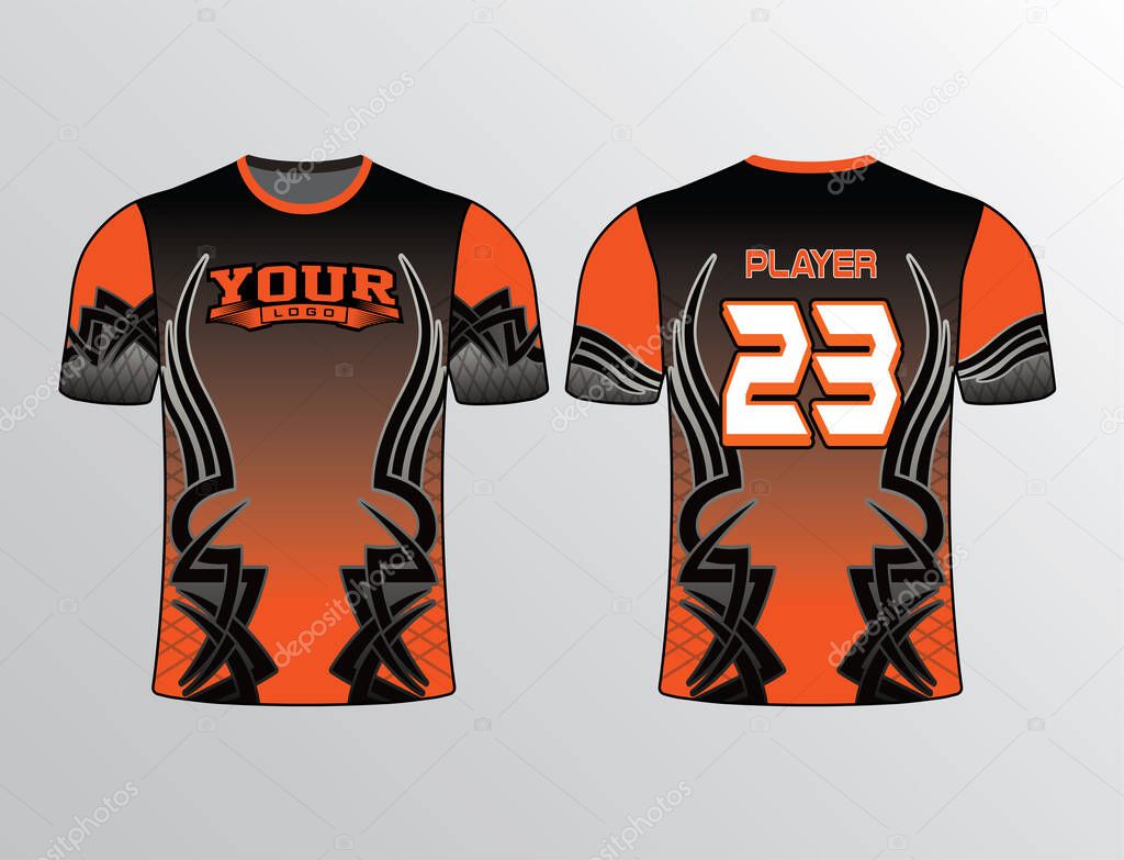 Tribal designs on the sides filled in black and gradient colors of orange and black unique combination for sports team gear