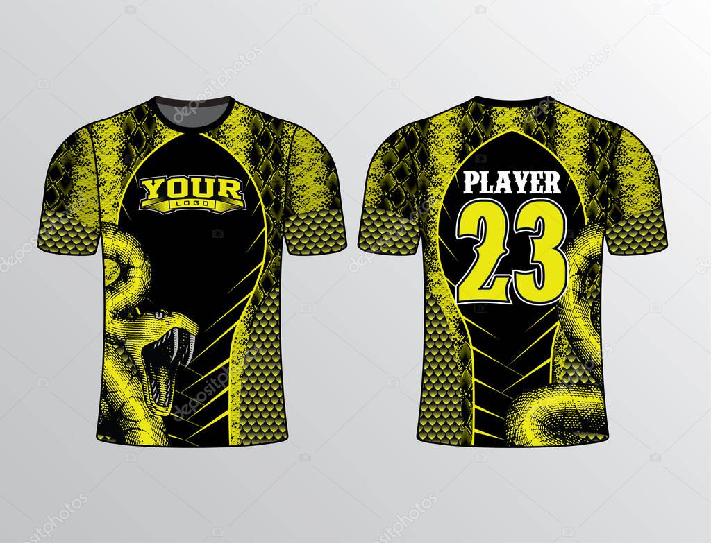 Black yellow color base wrap with snake pattern all over wild edgy looking team gear template for all sports