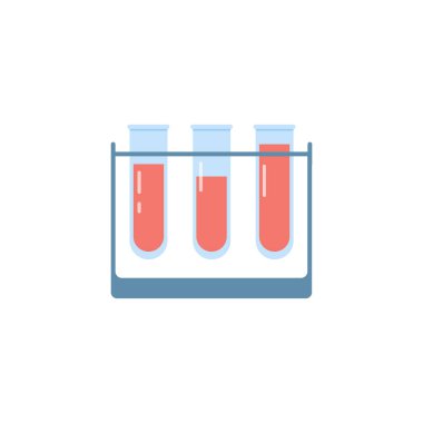 Kan bileşenli tıbbi test tüpleri. Virüsleri test etmek için kan koleksiyonu. Beyaz arkaplanda izole edilmiş düz biçimdeki vektör illüstrasyonu