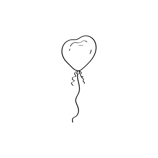 Ручной рисунок шарика в форме сердца. Иллюстрация каракулей. Векторный элемент дизайна Дня Святого Валентина, Дня Матери для поздравительных и свадебных открыток, приглашений. Чёрный контур Векторная Графика