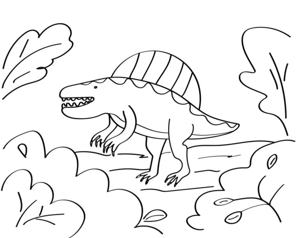 Dinosaurio Dibujado a mano para colorear página para niños. El dinosaurio spinosaurus. Se puede utilizar para la creatividad y la educación de los niños. Esquema negro aislado sobre un fondo blanco. Vector — Vector de stock