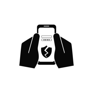 Hacking a users mobile phone. Online fraud, Cybercrime. A hacker breaks into a users account. Theft of users  personal data. Black solid Vector icon isolated clipart