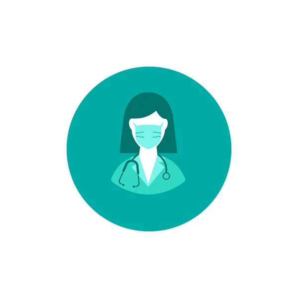 Vrouwelijke dokter vectoricoon. De dokters avatar. Vrouwelijke arts in een beschermend masker met een stethoscoop. Een designelement voor een poster, banner, brochure of webpagina van een tandheelkundige kliniek — Stockvector