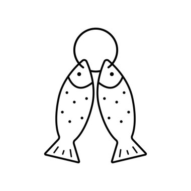 Balık ikonu yakalar. Logo çizimi. Beyaz arkaplanda siyah dış hat simgesi izole edildi.