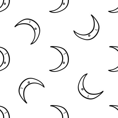 İyi geceler karalama kalıpları. Yatma vakti. Kusursuz bir geçmiş ve uykusuz bir ay. Beyaz arka planda siyah bir taslak. Kumaş, duvar kağıdı ve çocuk tekstil ürünleri için.