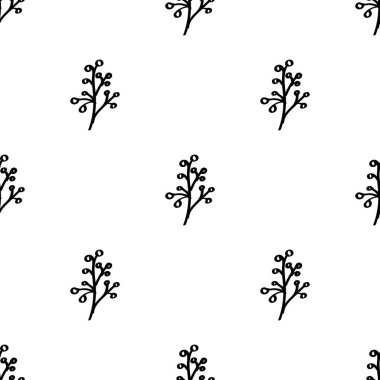 Elle çizilmiş çiçek arkaplanı. Karalama stilinde vektör kusursuz desen. Beyaz arka planda çiçekler. Siyah ve beyaz çiçek deseni. Kumaş ve ev dokuması için ideal