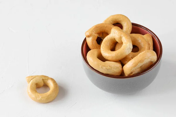 Taralli Traditional Italian Bread Salted Biscuits Apulia Italy Bowl Table — Stock Photo, Image