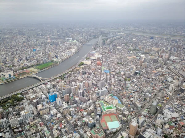 エイプリル社2018年3月 スカイツリーテレビ塔から東京都内の景色 高層ビルの密集した都市開発 上から見るととても美しい — ストック写真