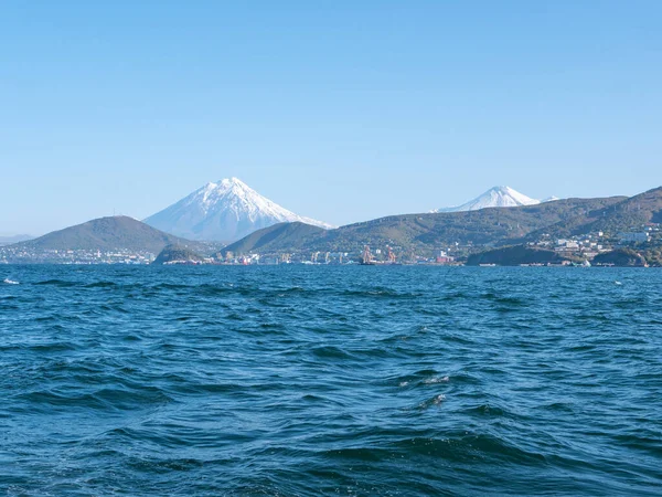 Der Seehafen Der Awatscha Bucht Von Petropawlowsk Kamtschatski Blick Von — Stockfoto