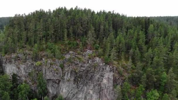 Montaña de la Serpiente (Lahdenpohja) en el lago Ladoga Karelia. Gran roca en el bosque verde — Vídeos de Stock