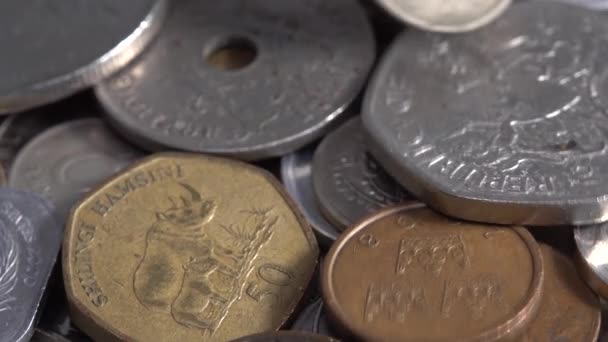 Numismática. vista de perto. grande pilha de dinheiro de bolso mudança com som original — Vídeo de Stock