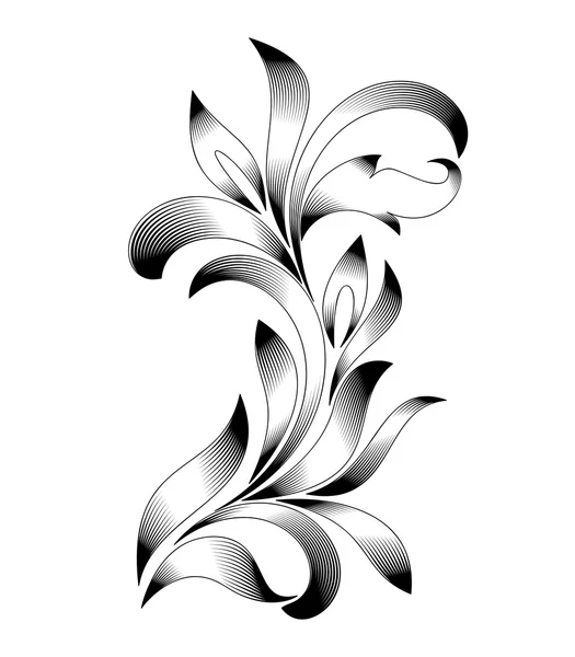 カールした葉を持つ抽象的な花飾り。彫刻スタイル — ストックベクタ