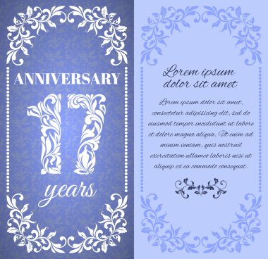 Luxury template with floral frame and a decorative pattern for the 17 years anniversary.