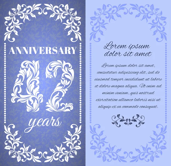 Luxury template with floral frame and a decorative pattern for the 42 years anniversary. — Stock Vector