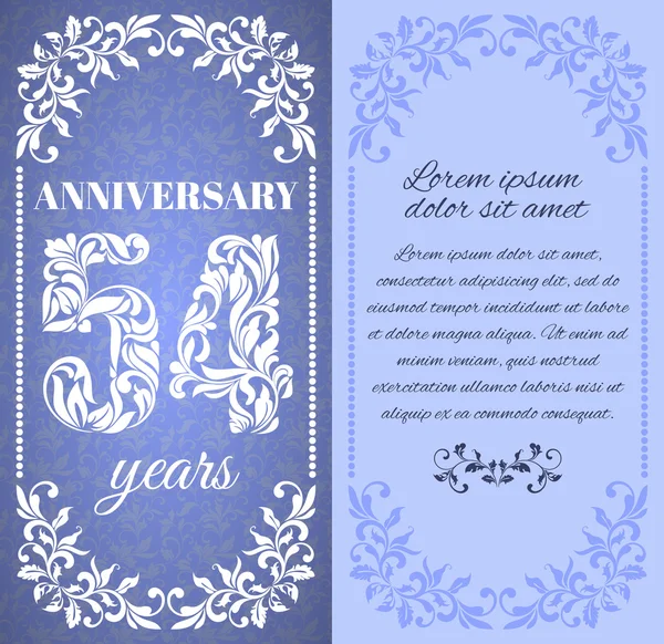 Luxury template with floral frame and a decorative pattern for the 54 years anniversary. — 图库矢量图片