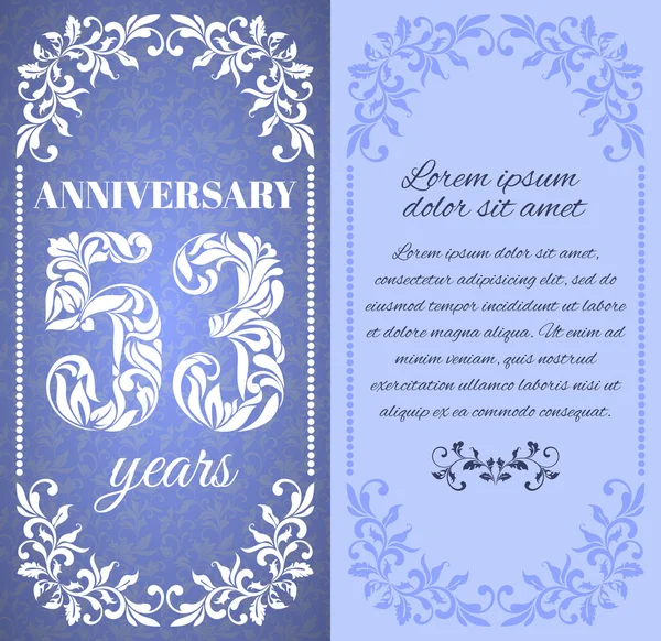 Luxury template with floral frame and a decorative pattern for the 53 years anniversary — Stockový vektor