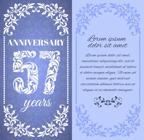 Luxury template with floral frame and a decorative pattern for the 57 years anniversary. — Stockvector