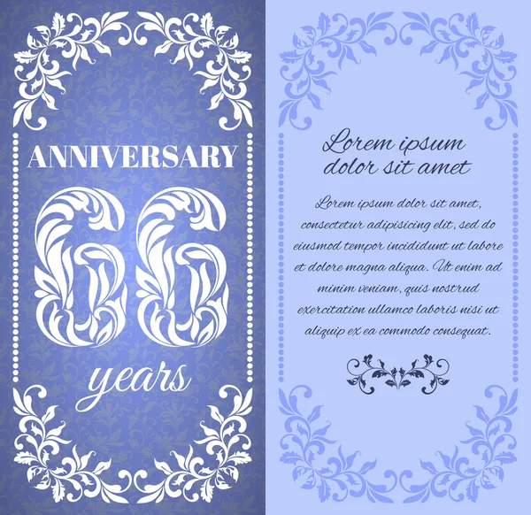 Luxury template with floral frame and a decorative pattern for the 66 years anniversary. — Stockový vektor