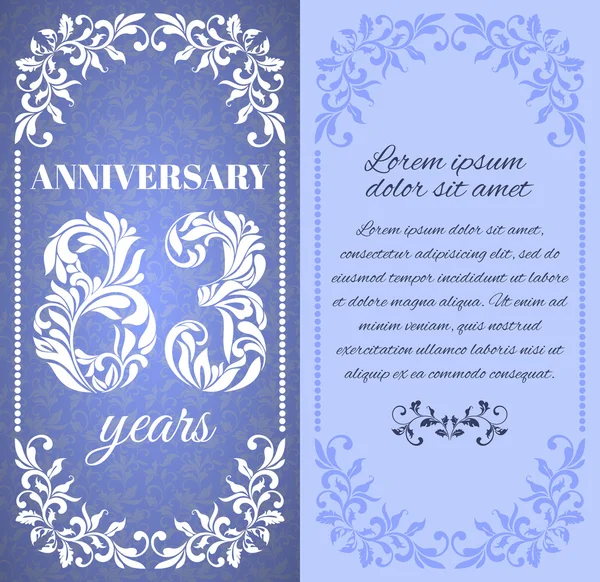 Plantilla de lujo con marco floral y patrón decorativo para el 83 aniversario . — Vector de stock