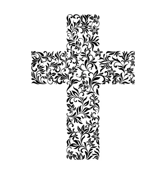Krzyża z ornament kwiatowy na białym tle. — Wektor stockowy