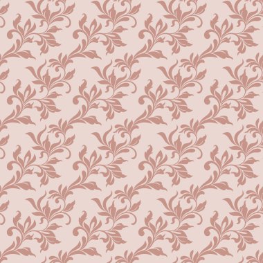Zarif seamless modeli. Swirls ve yaprakları bir pinkbackground üzerine oyma. Vintage tarzı