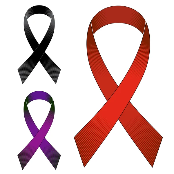 Rubans à boucle rouge, noir et violet isolés sur fond blanc — Image vectorielle