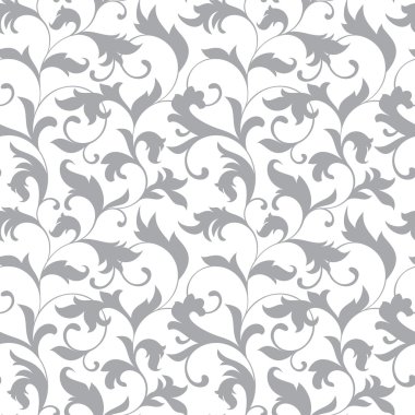 Klasik seamless modeli. Oyma beyaz bir arka plan üzerinde dekoratif yaprakları ile bükülmüş saplarını. Vintage tarzı