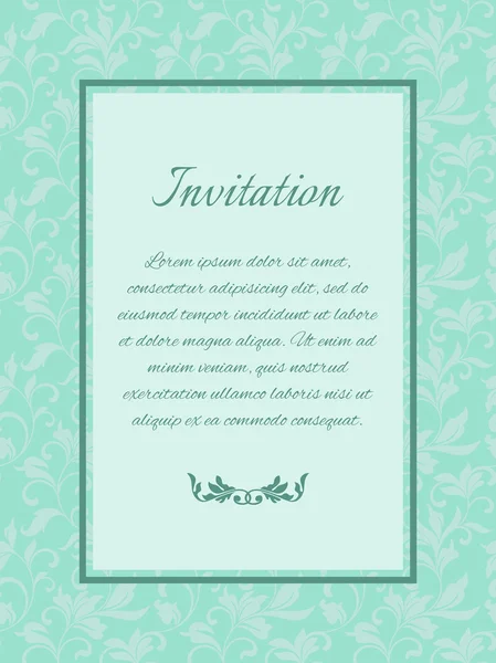 Luxury template with decorative pattern in vintage style. Design in mint color. — Stock Vector
