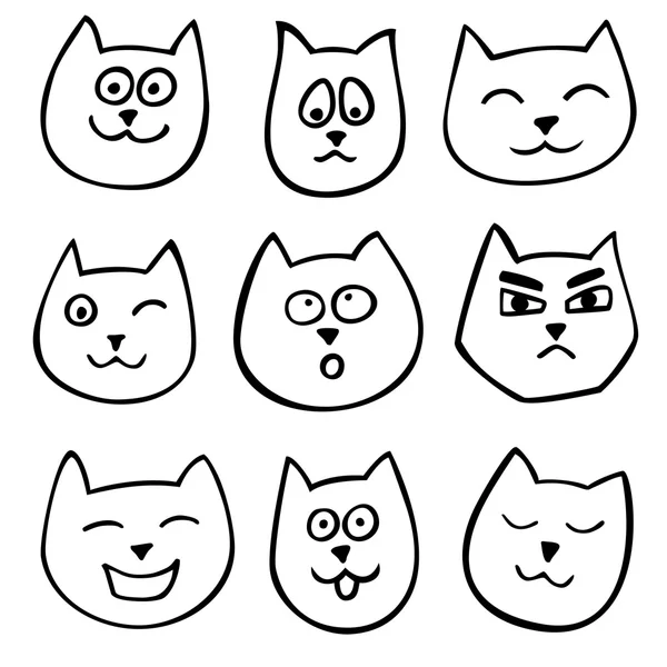 Set med 9 olika doodle känslor katt. Skiss stil — Stock vektor