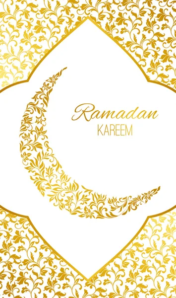 Открытка на праздник Рамадан Карим. Полумесяц из цветочного орнамента с блестящим золотом — стоковый вектор