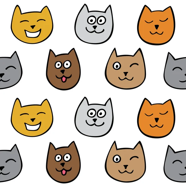 Seamless pattern with cute cats on a white background. — Stock Vector