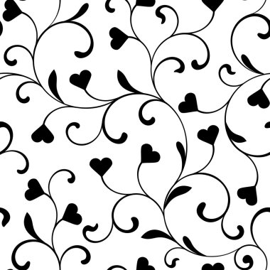 Swirls ve kalpleri üzerinde beyaz bir arka plan ile zarif seamless modeli