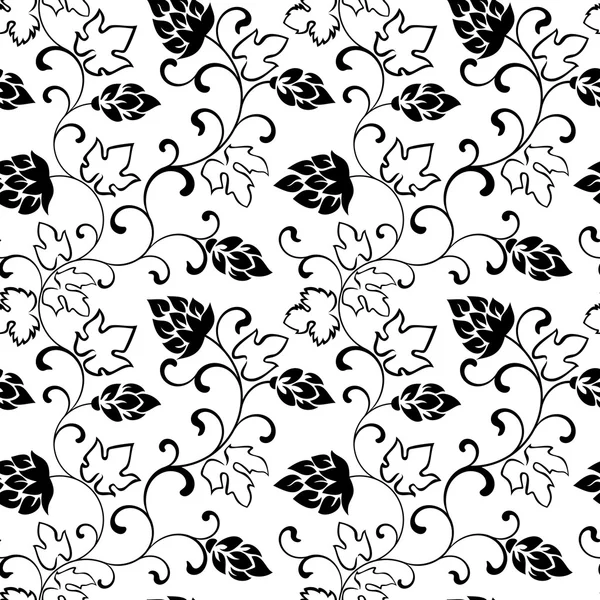 Seamless pattern. Branches with hop cones on a white background — Stock Vector