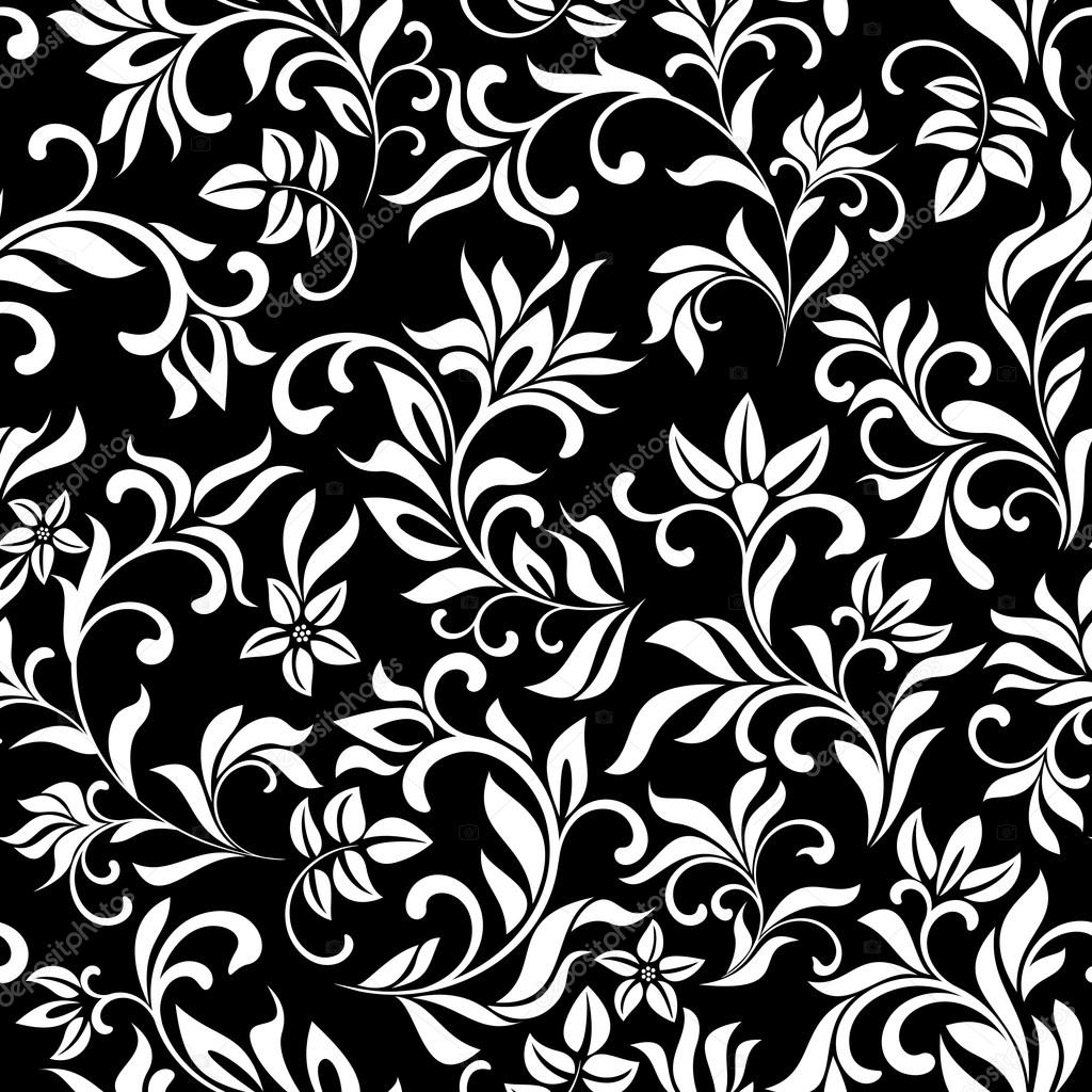 Seamless floral pattern on a black background. The pattern can be used for printing on textiles, wallpaper, packaging