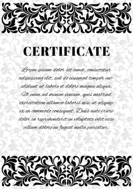Sertifika oluşturmak için şablon. Dekorasyon ve vintage tracery arka plan