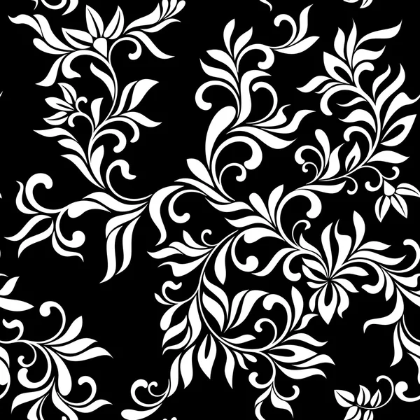 Modèle vectoriel sans couture : fleurs fantastiques sur un fond noir. Style vintage. Le motif peut être utilisé pour l'impression sur textiles, papier peint, emballage — Image vectorielle