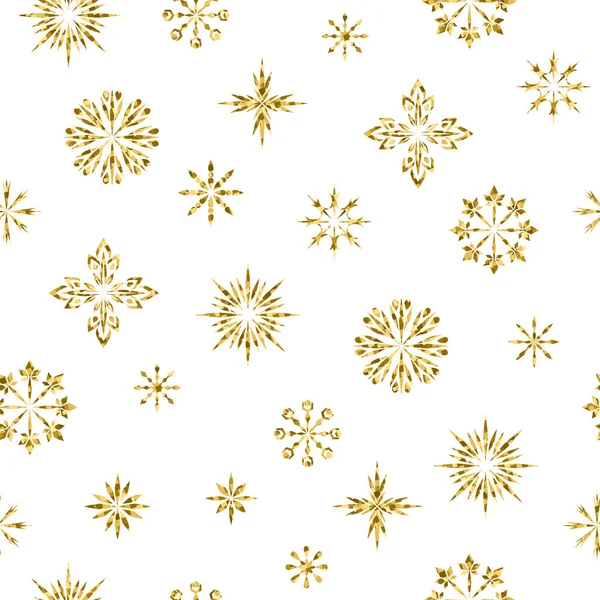 Seamless Pattern Snowflakes Golden Glitter Isolated White Background Texture Print — Vettoriale Stock