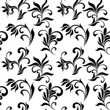 beyaz zemin üzerine siyah çiçekler ile Seamless Modeli