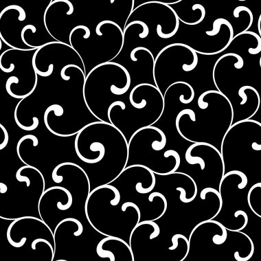 Siyah bir zemin üzerine beyaz swirls ile Seamless Modeli