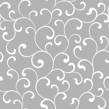 Gri bir arka plan üzerinde beyaz swirls ile Seamless Modeli