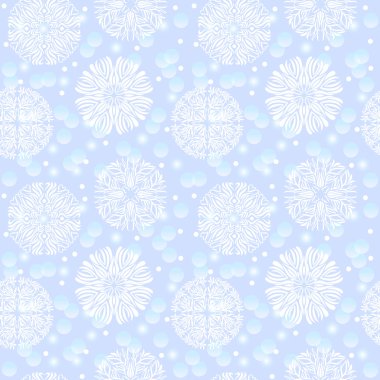Mavi zemin üzerinde kar taneleri olan kusursuz bir desen.