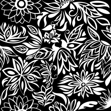 Siyah desen beyaz çiçekler