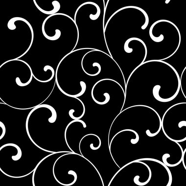 Siyah bir zemin üzerine beyaz swirls ile Seamless Modeli