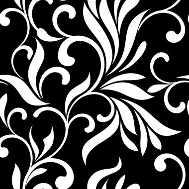 Siyah bir zemin üzerine beyaz swirls ile Seamless Modeli